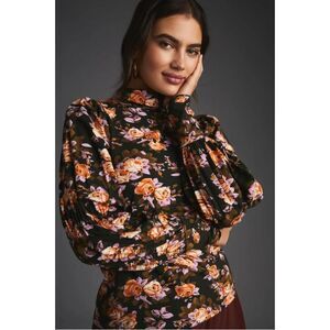 By Anthropologie Tiered-Sleeve Turtleneck Blouse Top Floral Printed‎ XXS Women’s